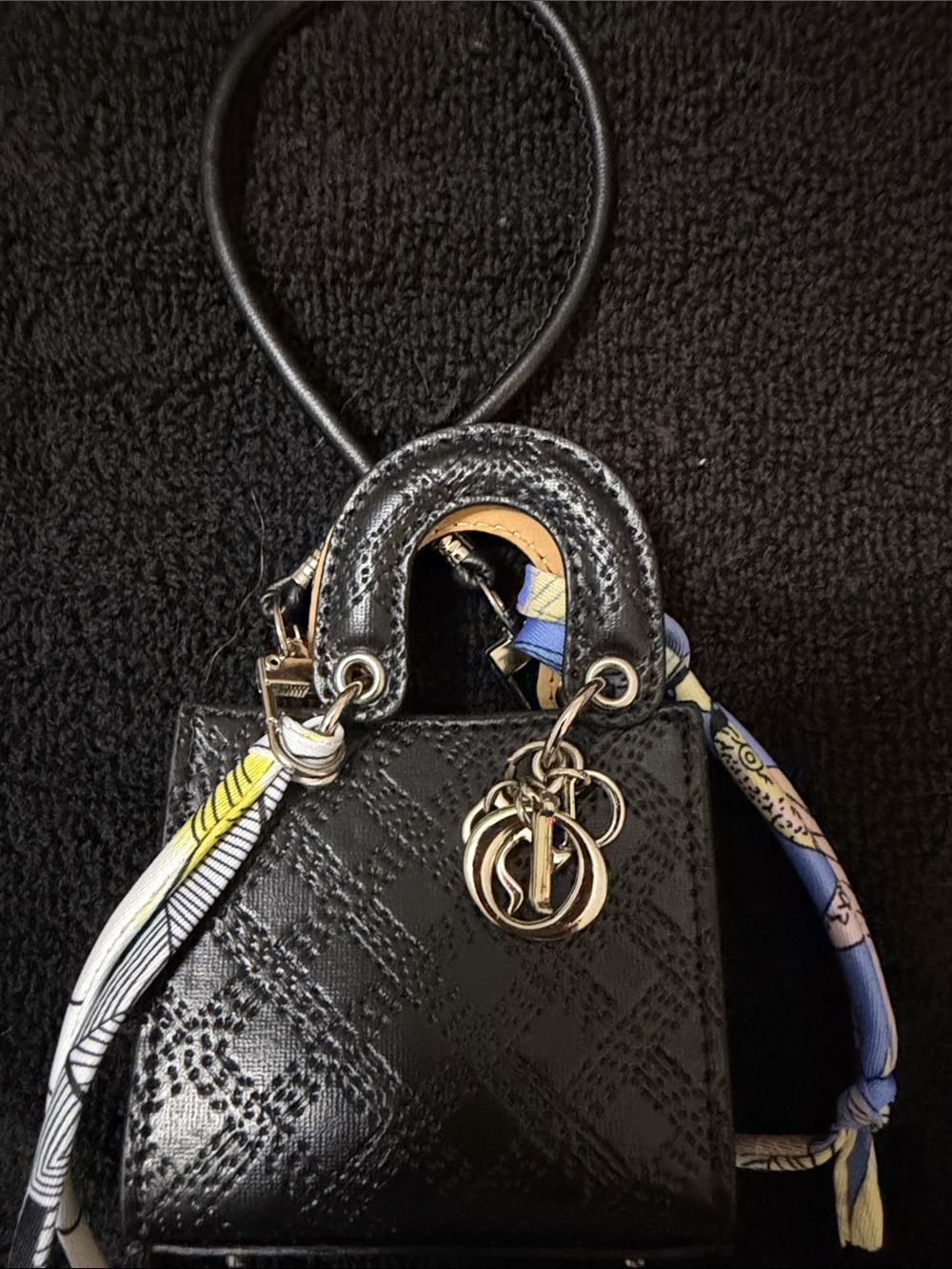 Black Women's Mini Top-Handle Bag Keychain